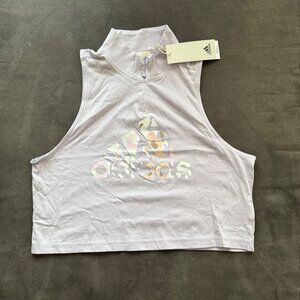 Adidas Womens Cropped Tank Top With Camo Logo Design Light Purple Size L Sustain